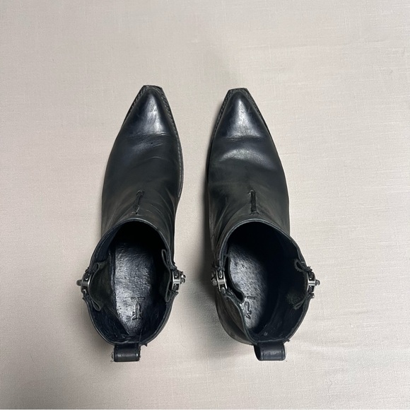 Frye Sacha Side Zip Moto Leather Booties Black Leather Ankle Boots Womens 10 - Picture 9 of 15